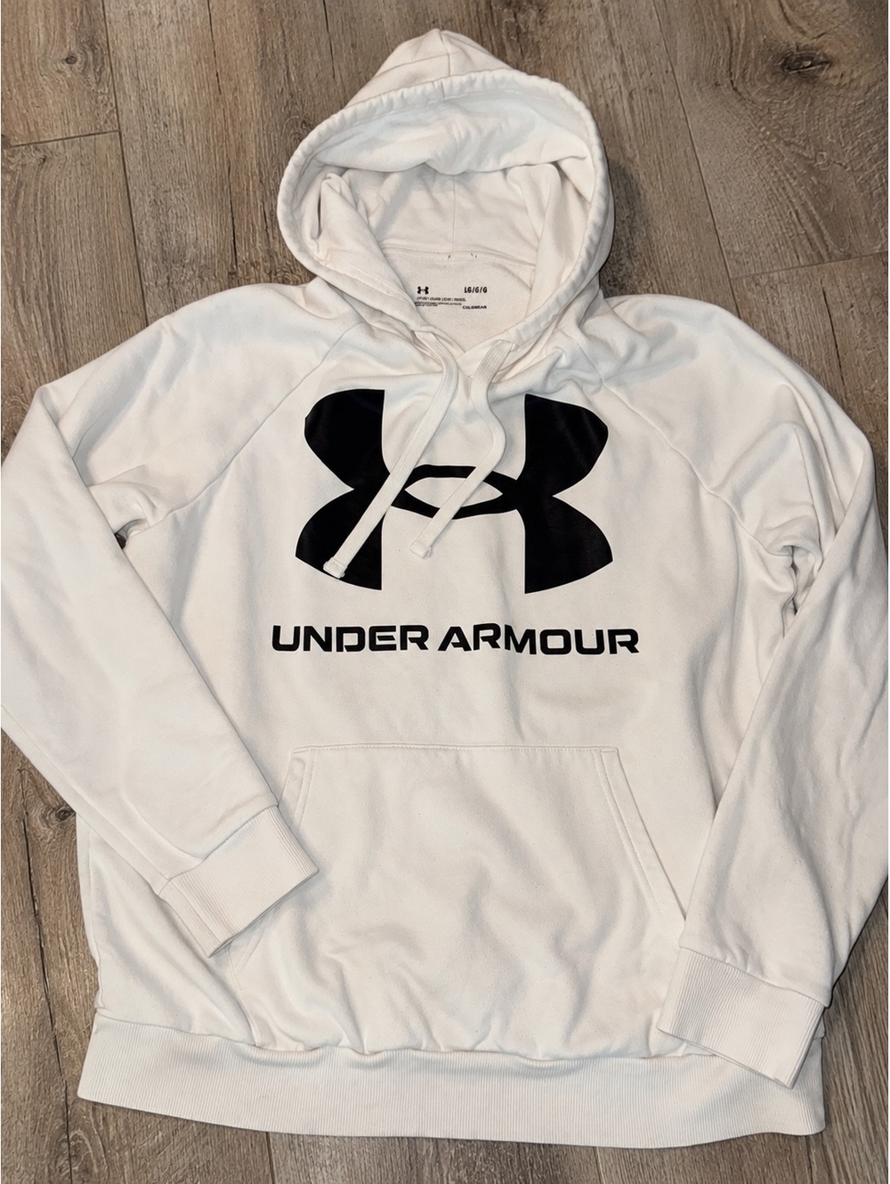 Under Armour Women’s men’s White Rival Fleece Logo Hoodie Large Black Big Logo